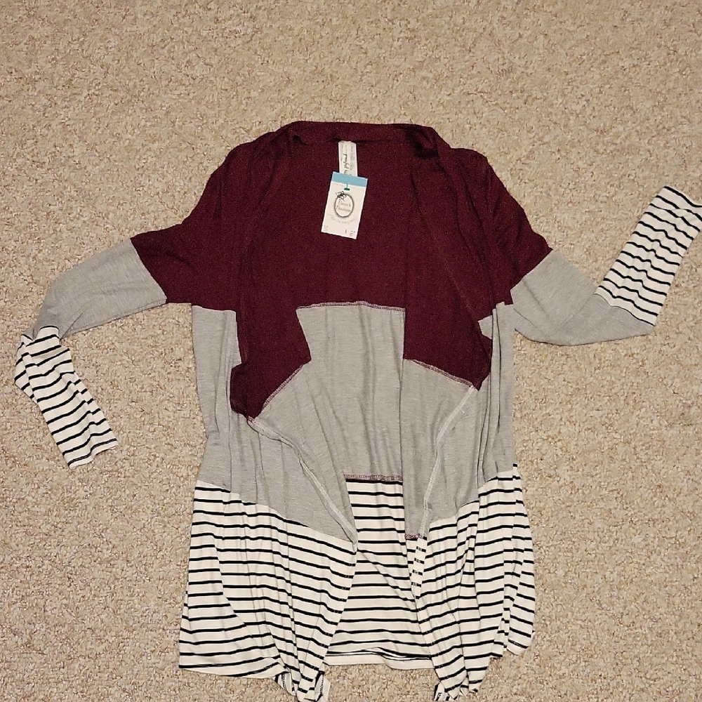 Striped Burgundy and Gray Women's Sweater